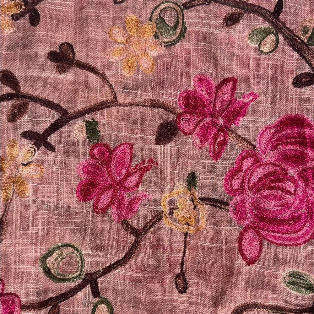 Embroidered Floral Scarf in Dusty Rose with Pink Accents - Picture 5 of 8